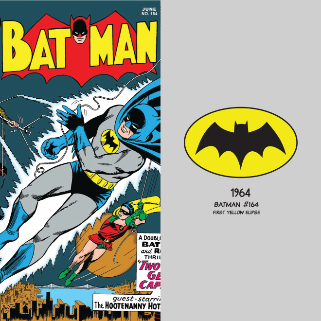 Batman's iconic yellow ellipse bat-symbol from the 1960s era