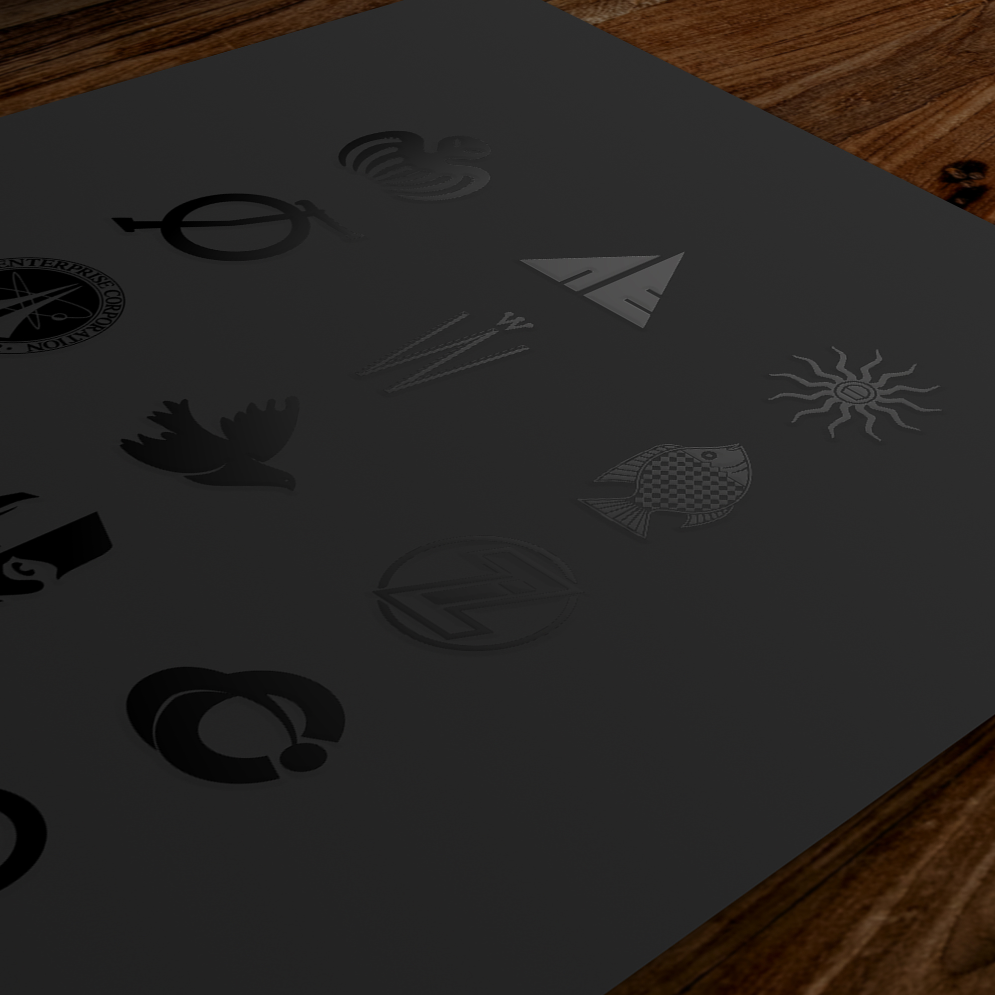 A closeup of the James Bond Villainous Logo Poster with all the secret organizations displayed in a glossy print.