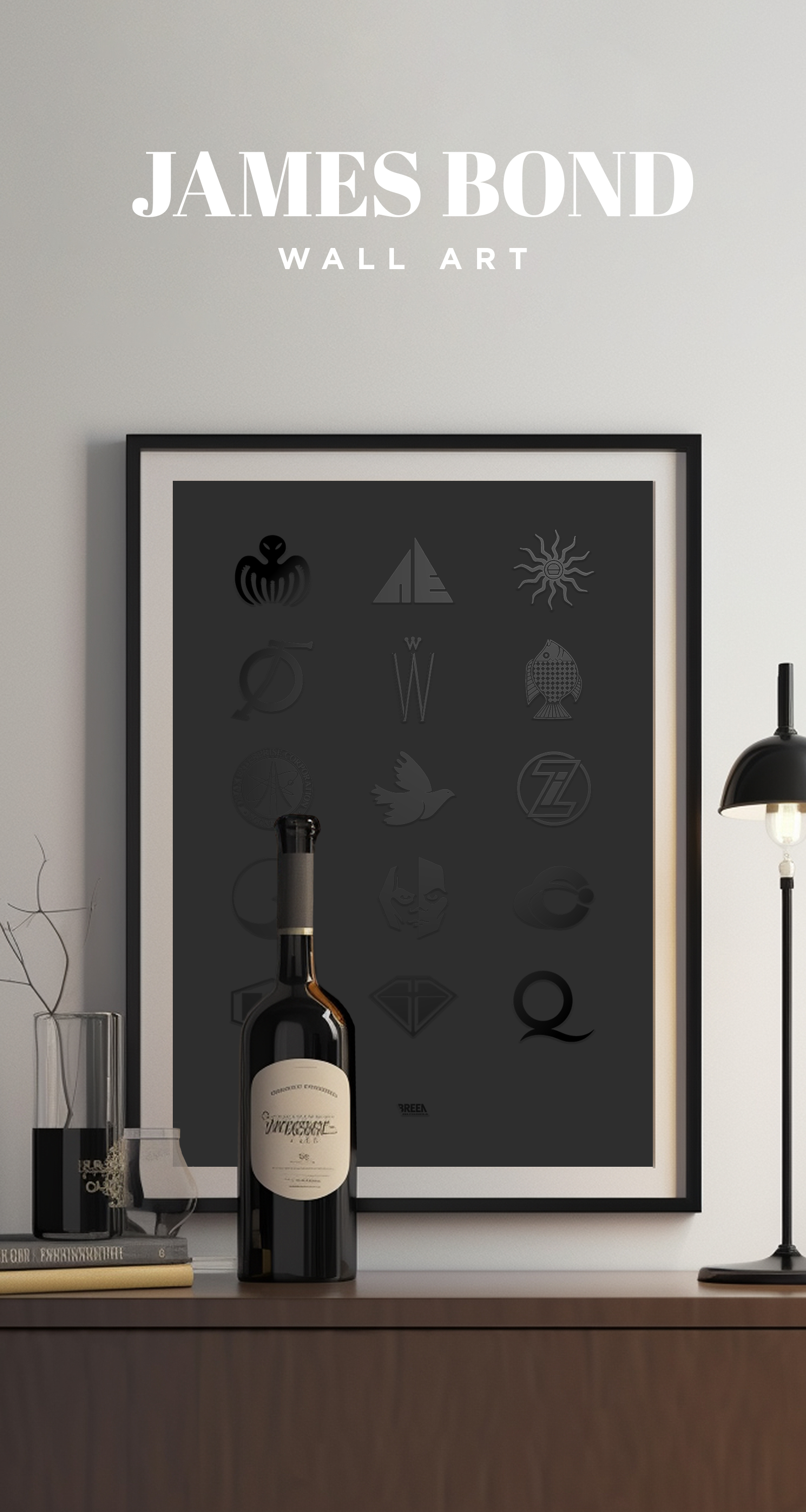 A Pinterest oriented image showing the James Bond Villainous Logo Poster